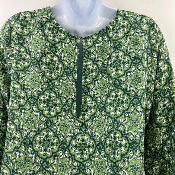 Nieves Lavi 100% Silk Dress Size 8 Green Geometric Print Shift Tunic FLAWED - Picture 10 of 12
